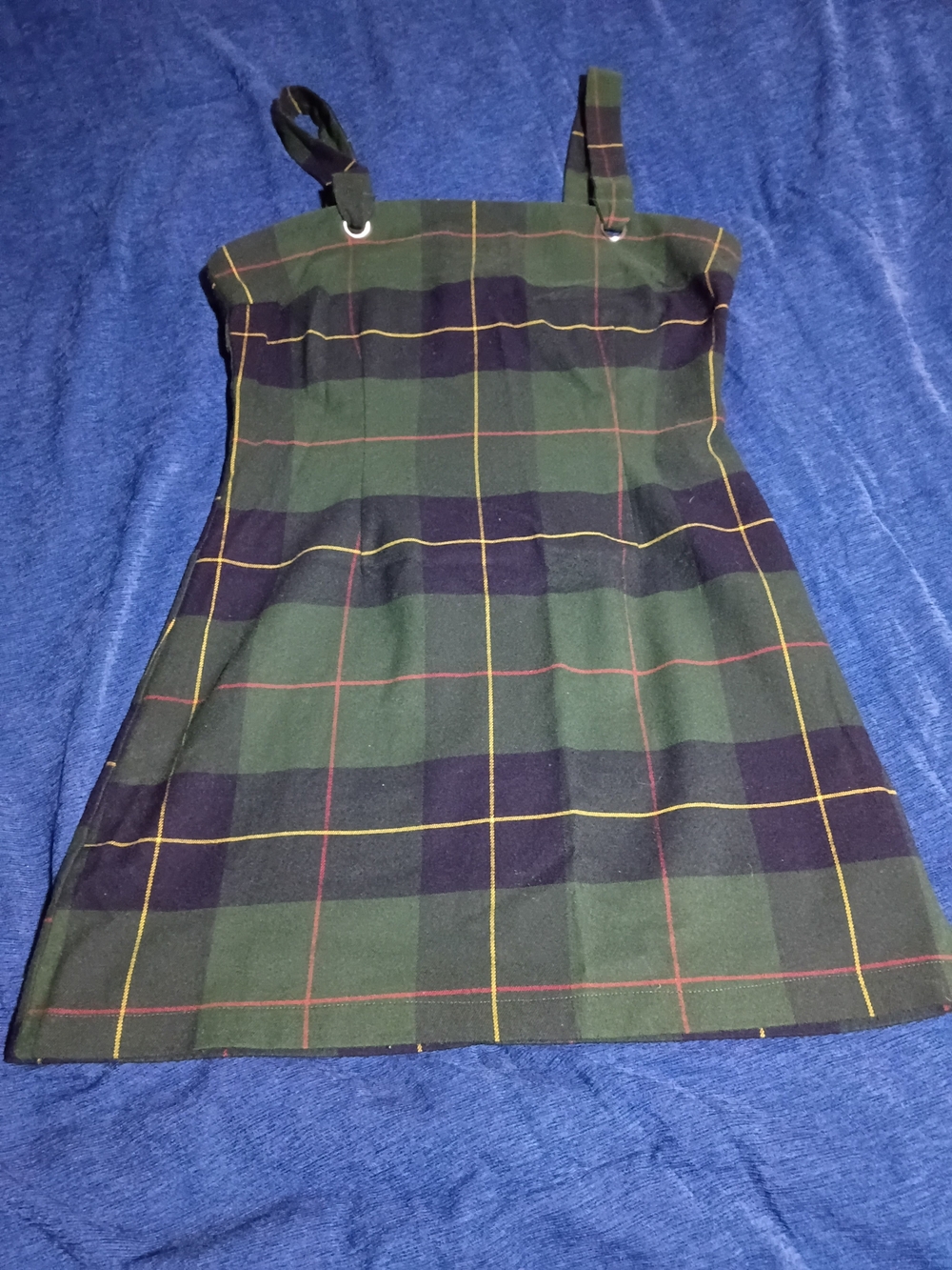 Forever 21 Green and Navy Plaid Pinafore Dress